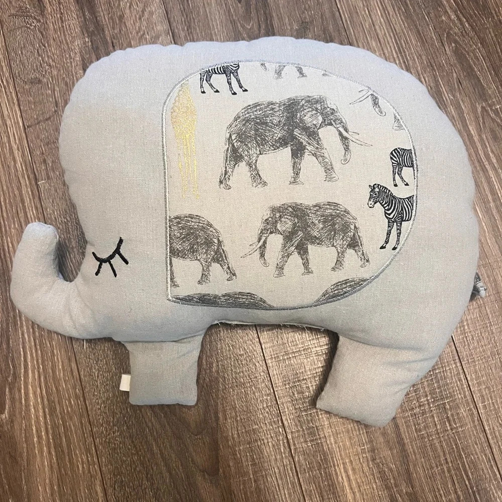 Elephant Safari Pillow Stuffed Animal Gray Gold Black Africa